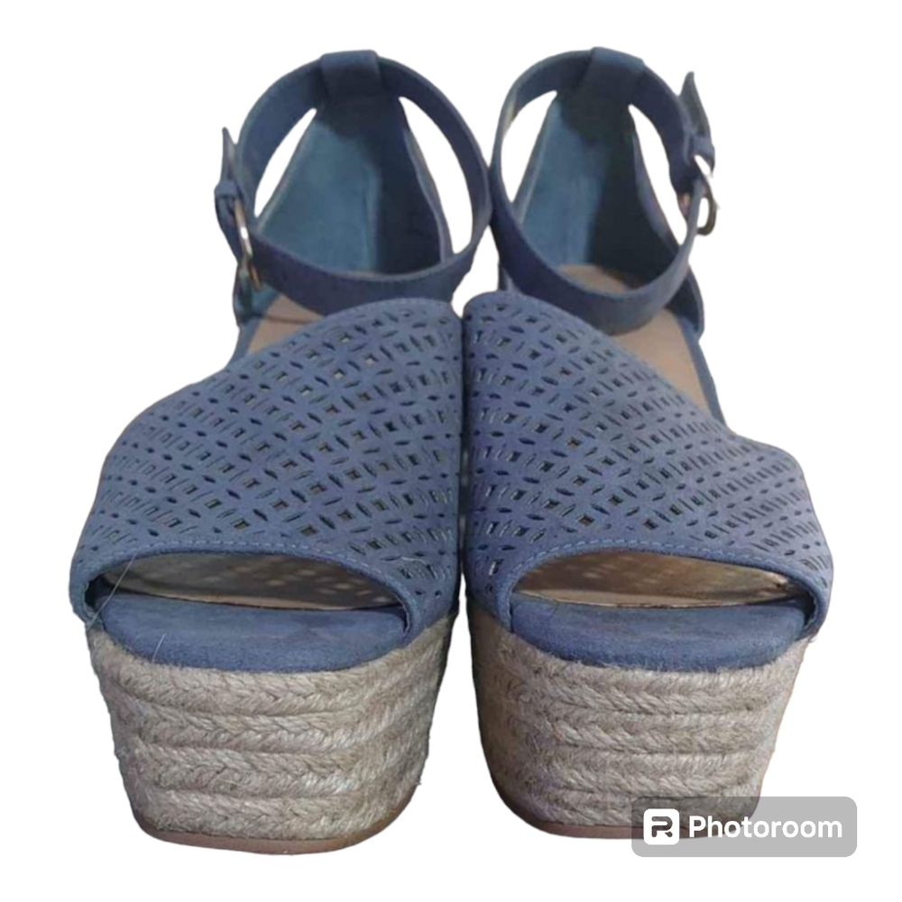 14th & Union Platform Theryn Blue Wedge Espadrille Sandals Size 9.5